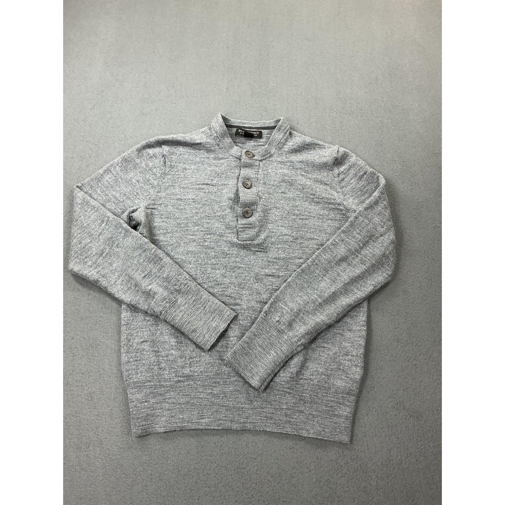 Banana Republic Sweater Mens Medium‎ Gray 100% Merino Wool Henley Mock Neck